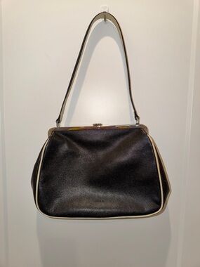 Furla Vintage Black Shoulder Bag with Cream Trim